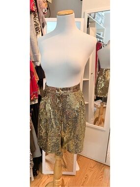 Rare Authentic Vintage 70s/80s Metallic Gold Sequin Disco Shorts size medium